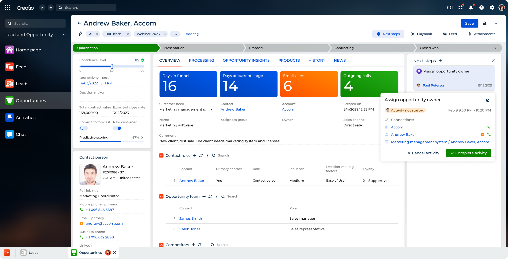 Creatio gestion des contacts et des prospects