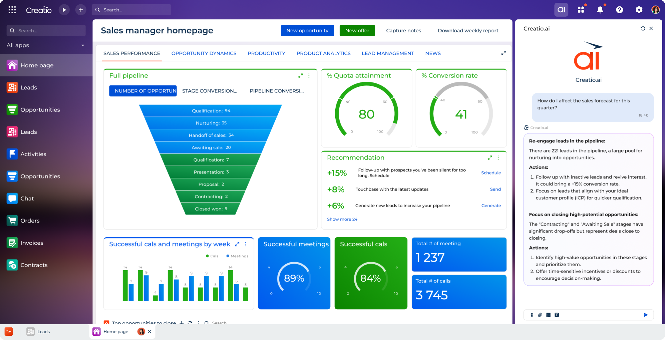 Pipeline Forcesting with Creatio AI-Native Sales CRM