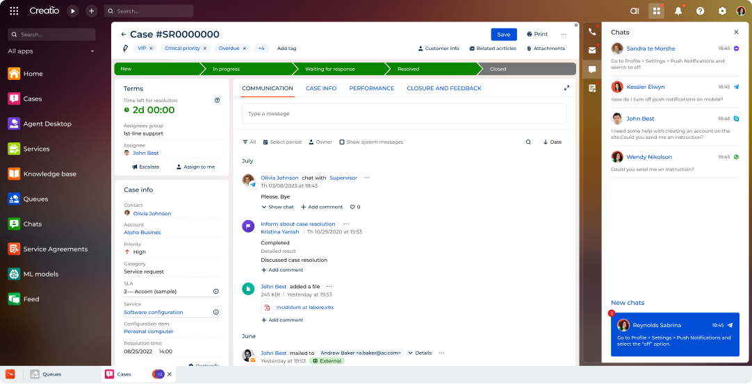 Creatio Predictive AI Case Management