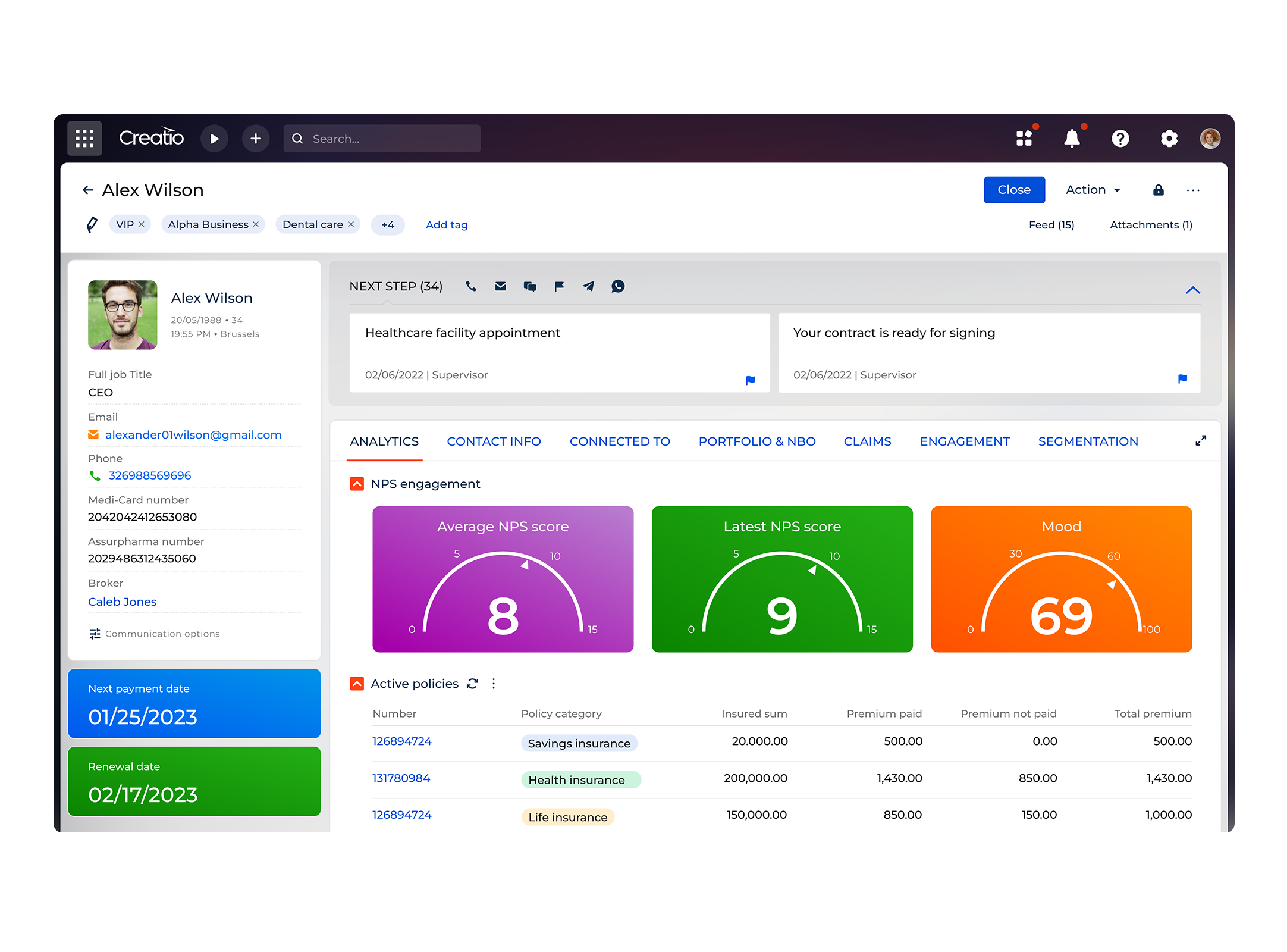 Customer onboarding Insurance Creatio