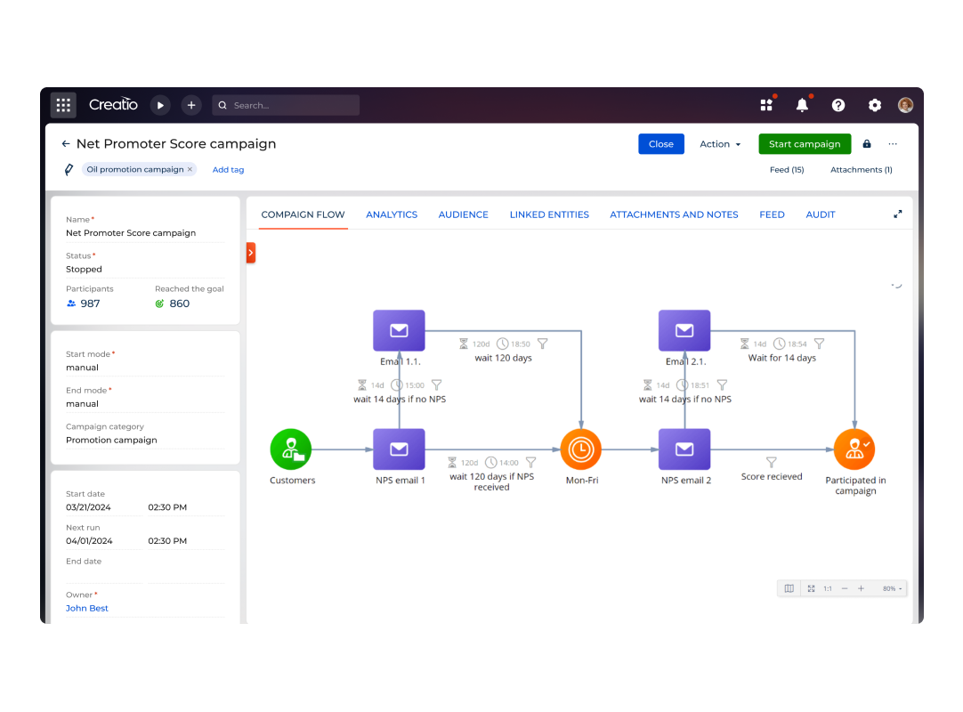 Creatio CRM - customer service process for manufacturing industry