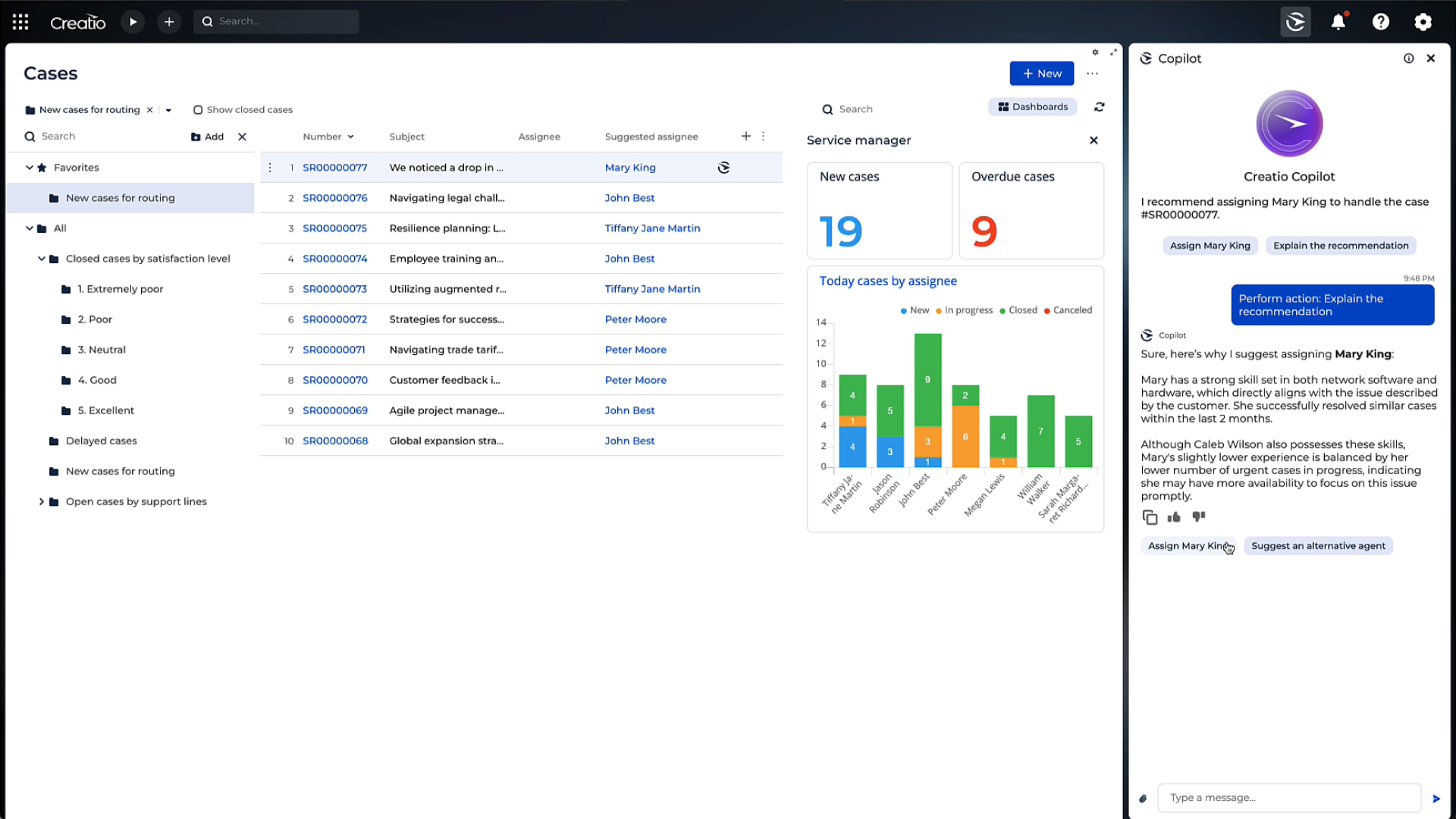 Enrutamiento automatizado de casos con la tecnología de Creatio.ai