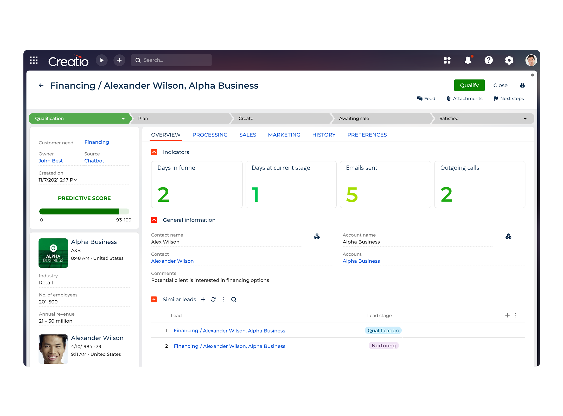 Creatio Financiero CRM