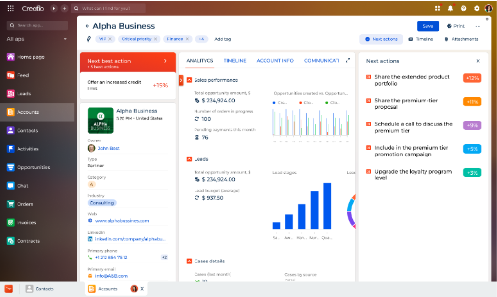 Creatio Predictive AI Next Best Action