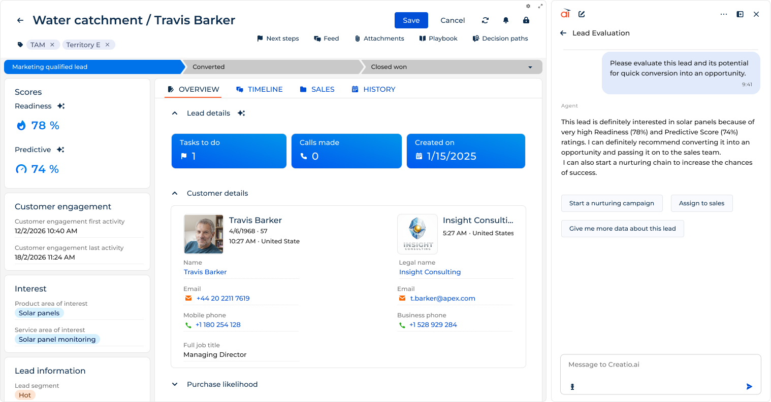 Pipeline management feature in Creatio CRM