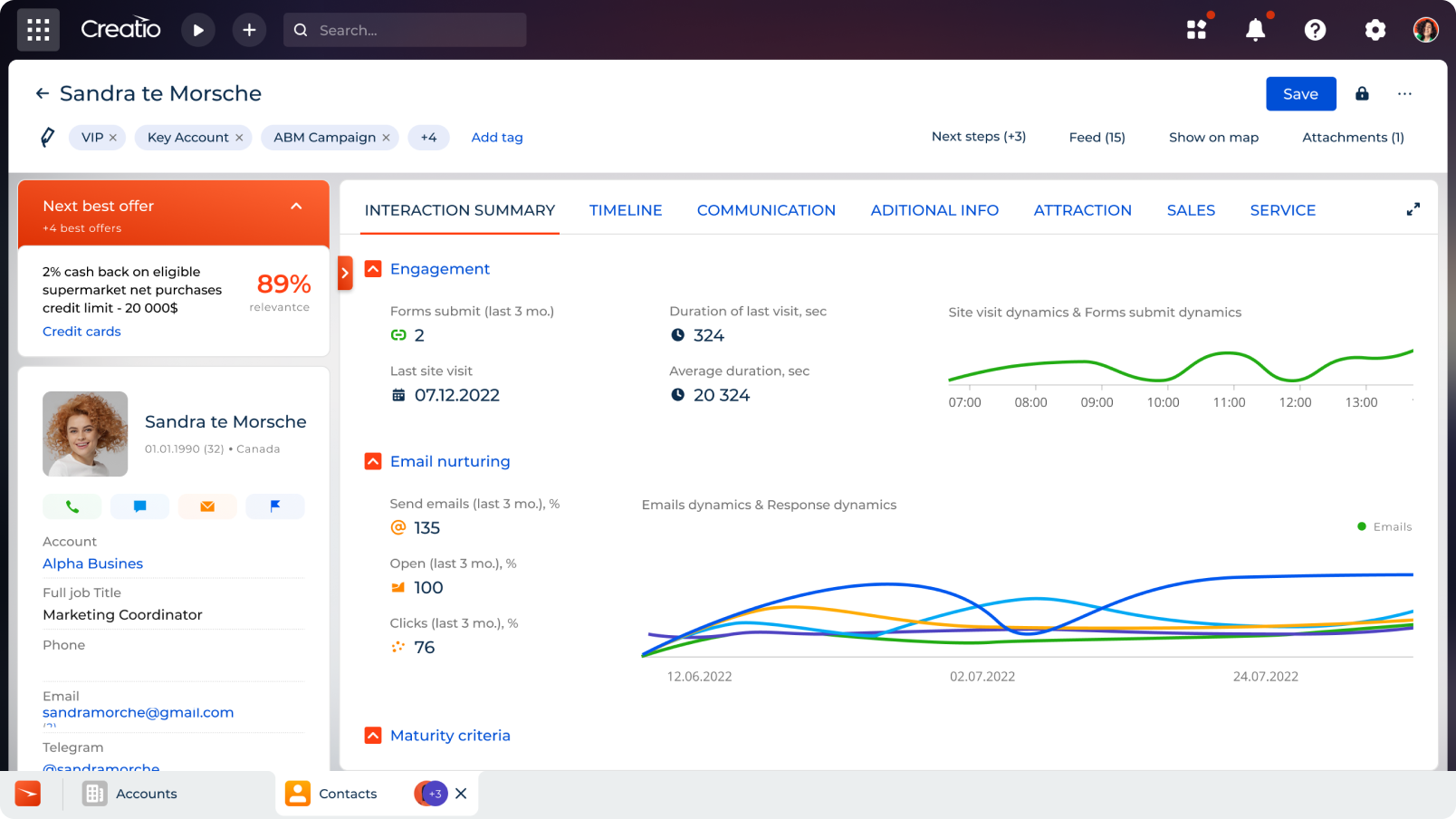 Wgląd w informacje o kliencie Creatio CRM