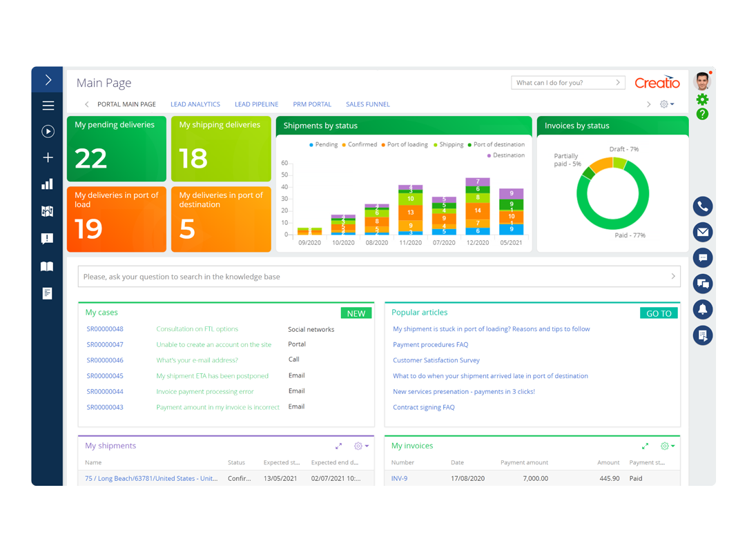 CRM and workflow automation platform for Logistics & Transport Creatio