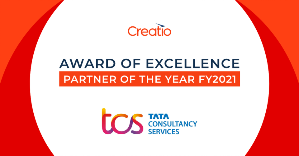 Creatio recognizes Tata Consultancy Services with a Partner of the Year FY2021 Award of Excellence